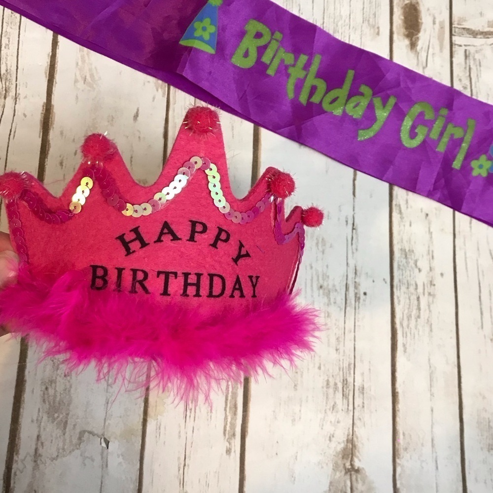Purple Birthday Girl‎ Sash and Pink Crown Tiara